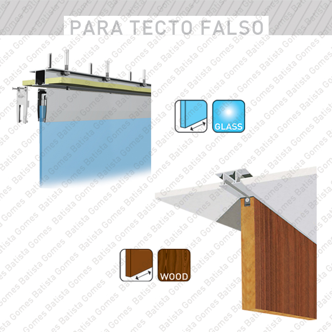 Perfis superiores especiais para aplica��o faceados com o tecto para sistemas de 40 at� 125Kg por folha